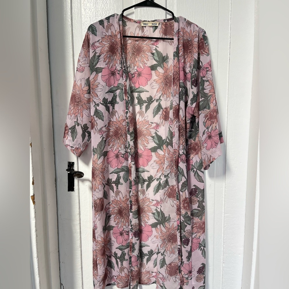 Wallflower open floral kimono swim cover up size medium